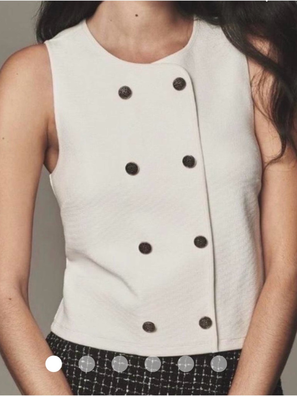 dolan Cream Double-Row Button Sleeveless Shell